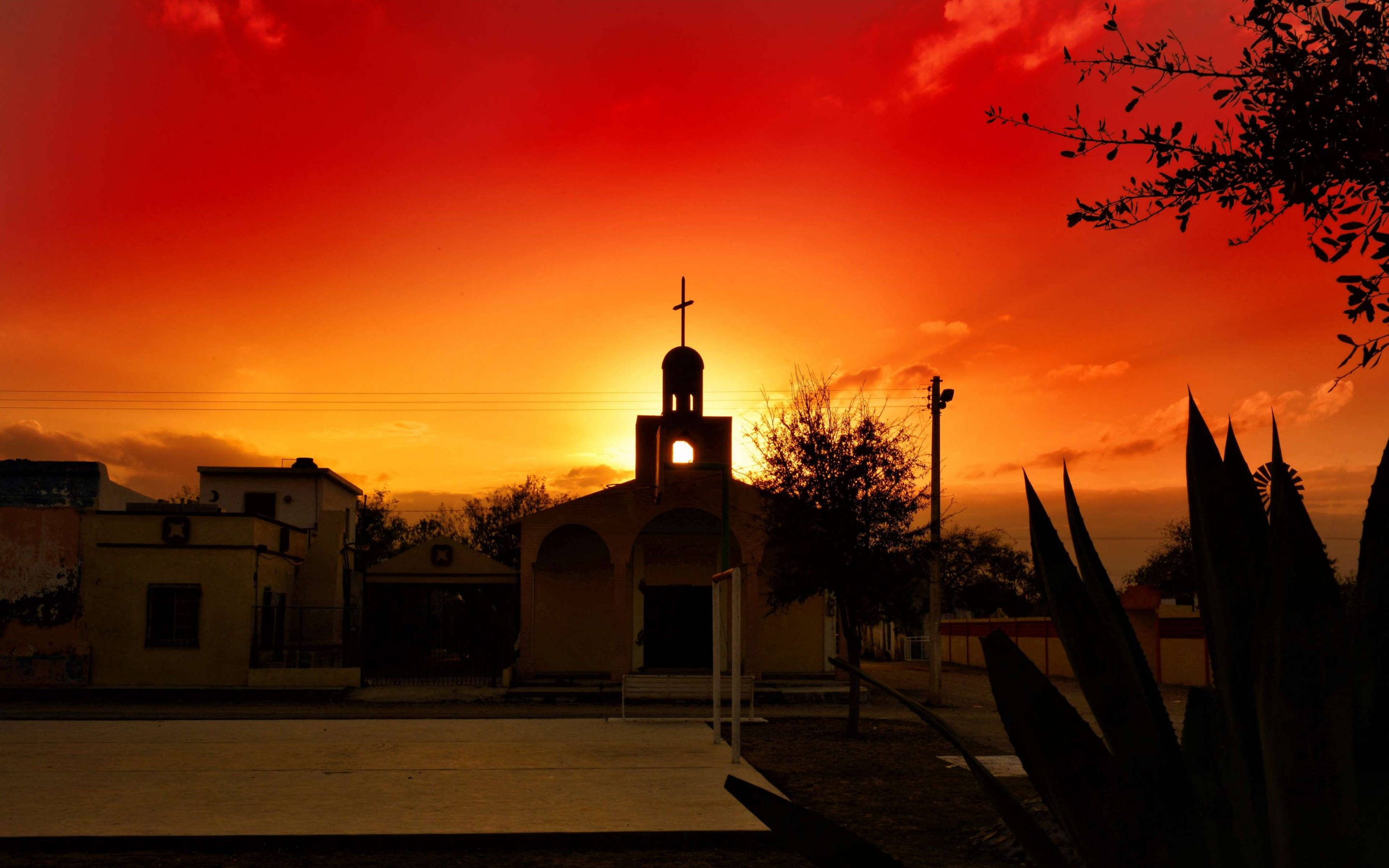 Catholic Church And Sunset Wallpaper