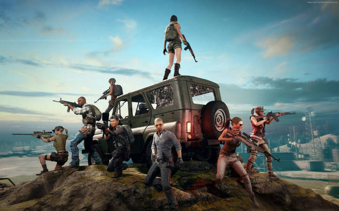 Characters Posing By Vehicle Pubg Banner Wallpaper