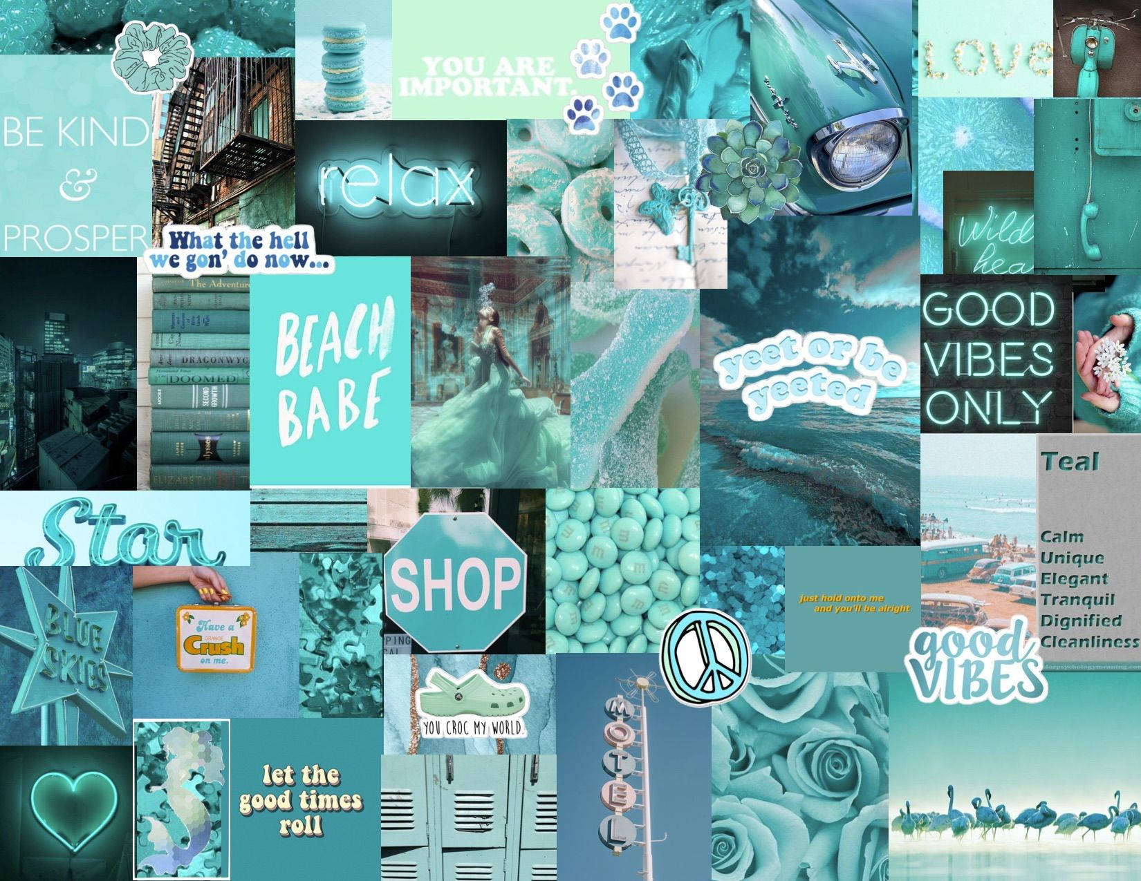 Cherry Design Aesthetic Teal Photomontage Wallpaper