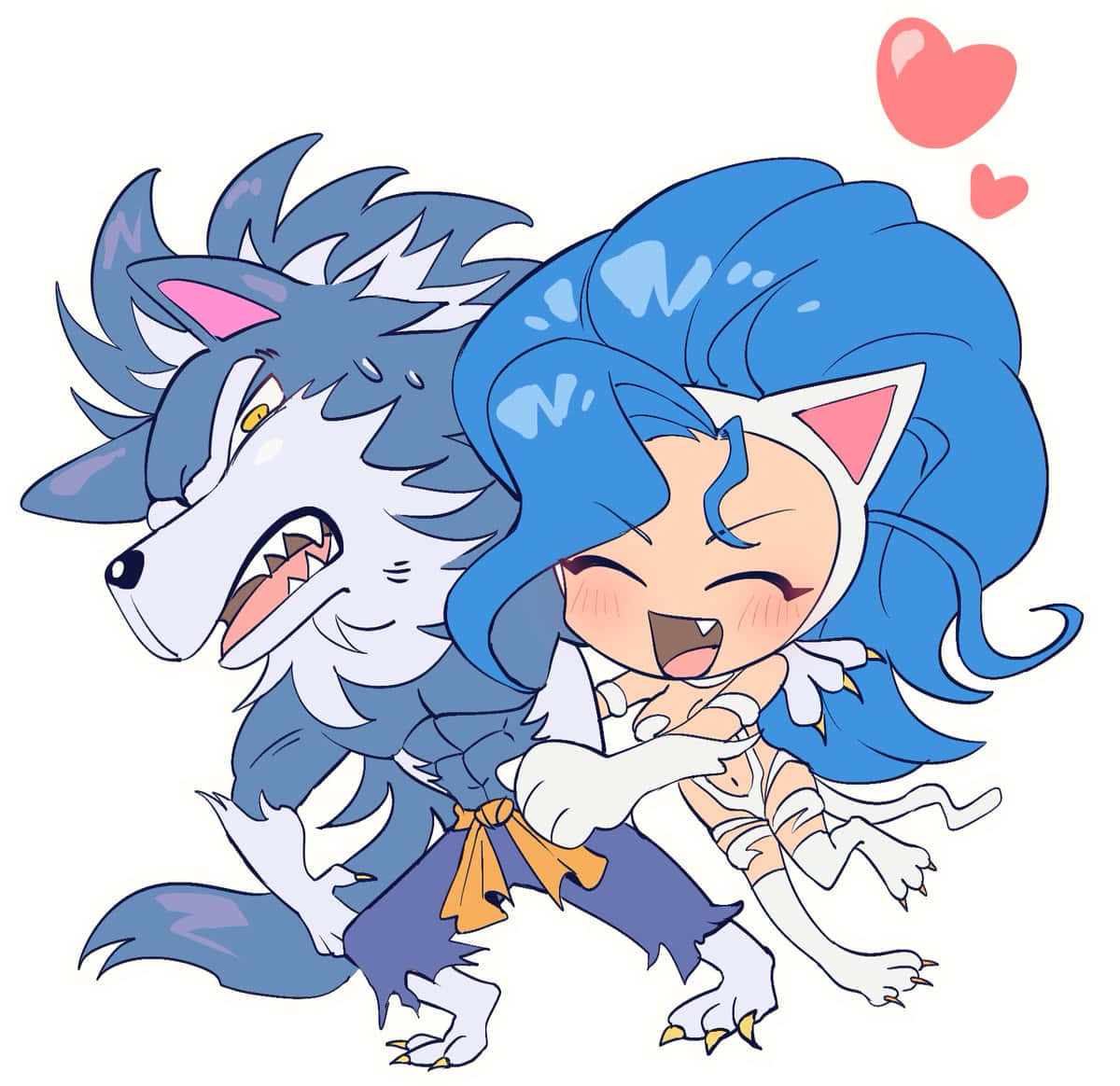 Chibi Feliciaand Wolf Friendship Wallpaper