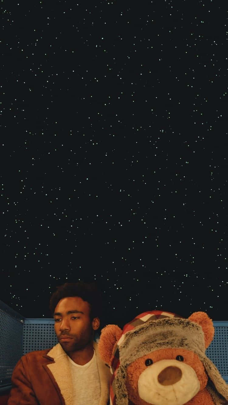 Childish Gambinoand Teddy Bear Starry Backdrop Wallpaper