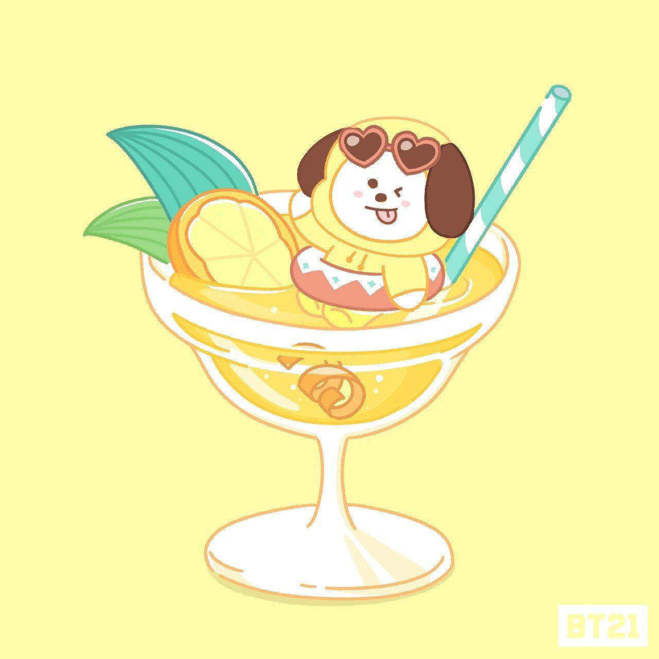 Chimmy Bt21 On Ice Tea Glass Wallpaper