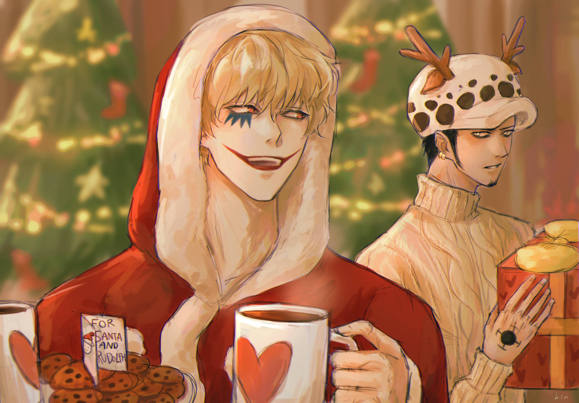 Christmas Corazon And Trafalgar Law One Piece Fanart Wallpaper