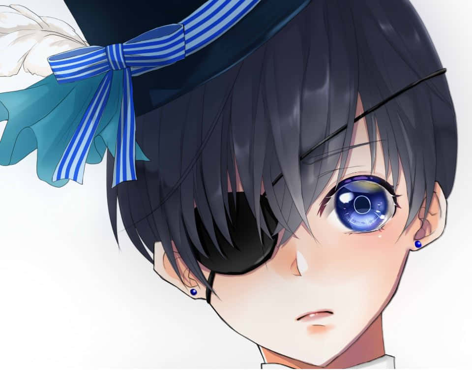 Ciel Phantomhive Posing With An Intense Gaze In A Blue Aesthetic Setting Wallpaper