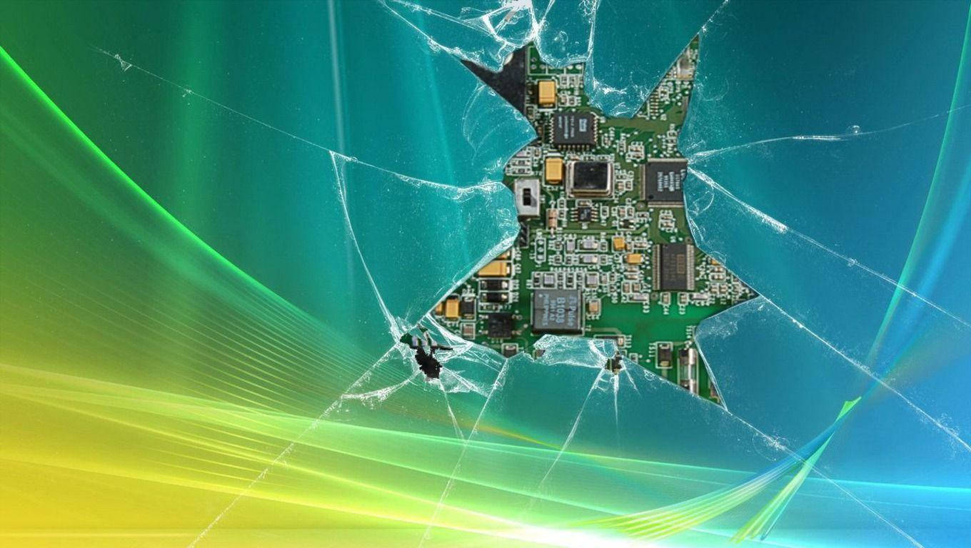 Circuit Board Cracked Screen Wallpaper