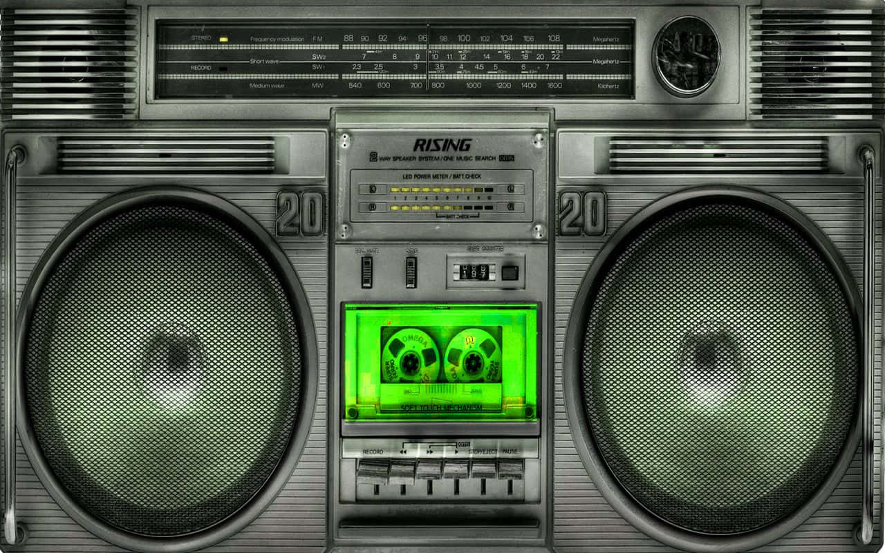 Classic Boombox And Green Cassette Wallpaper