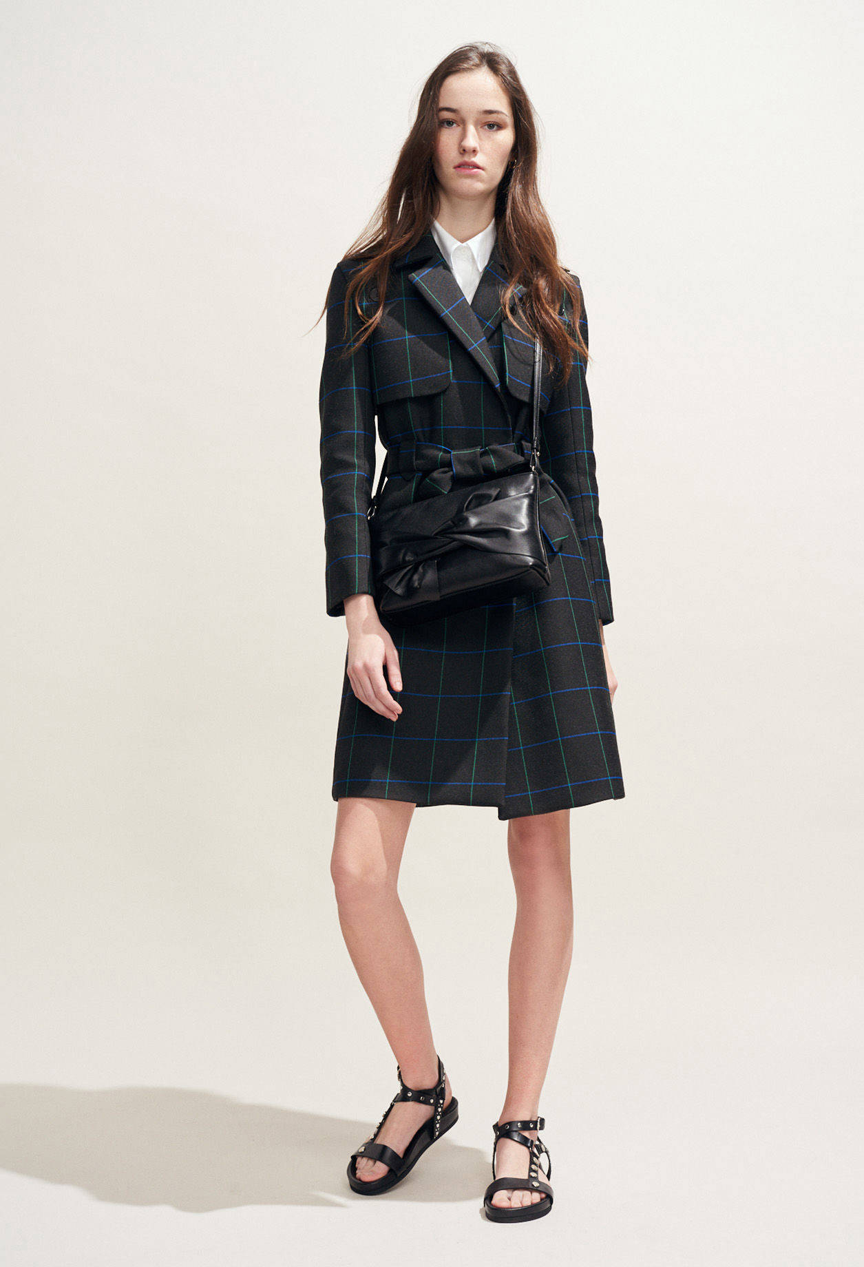 Claudie Pierlot Black Blue Grid Coat Wallpaper