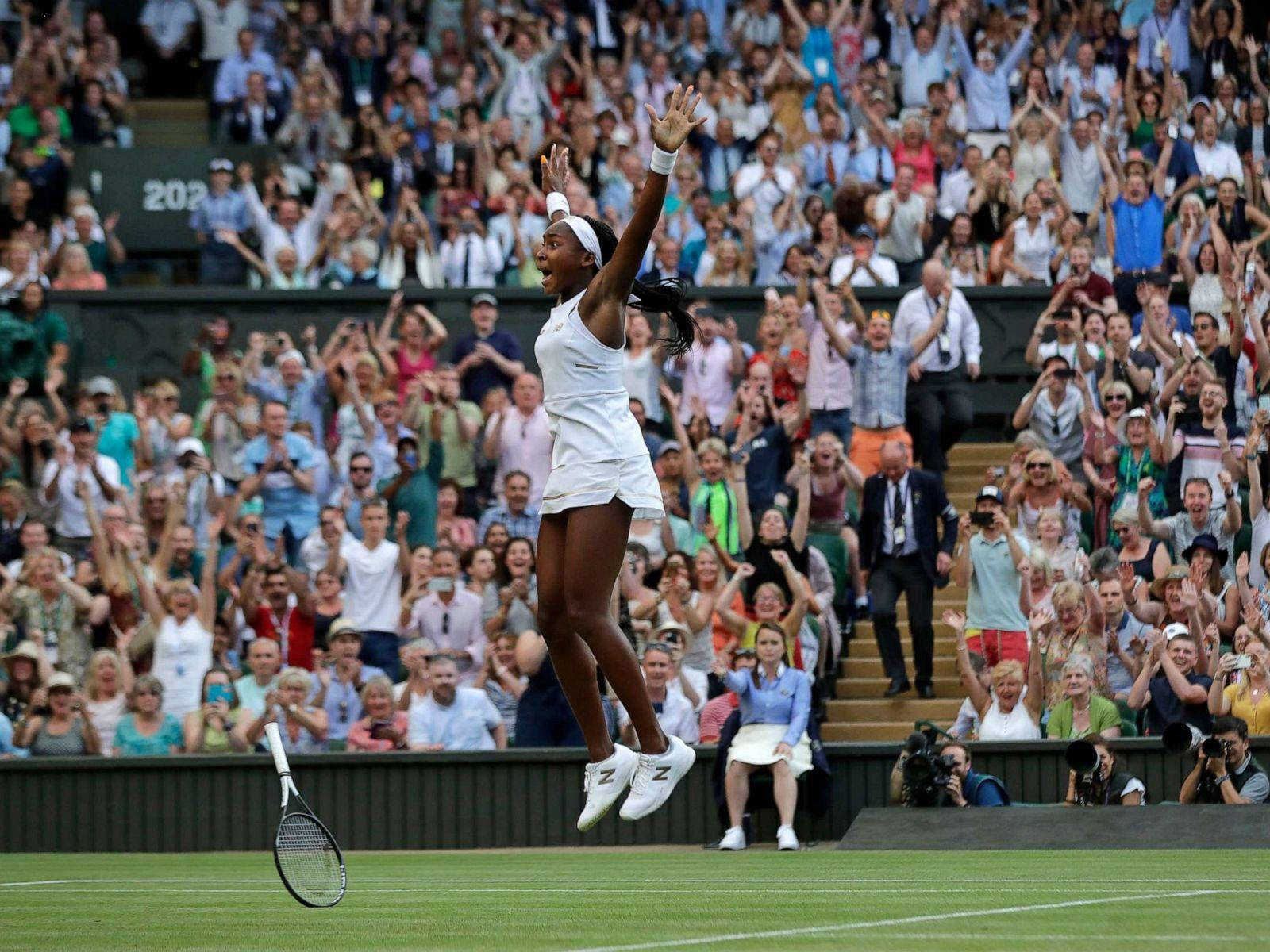 Coco Gauff Jumping In Joy Wallpaper