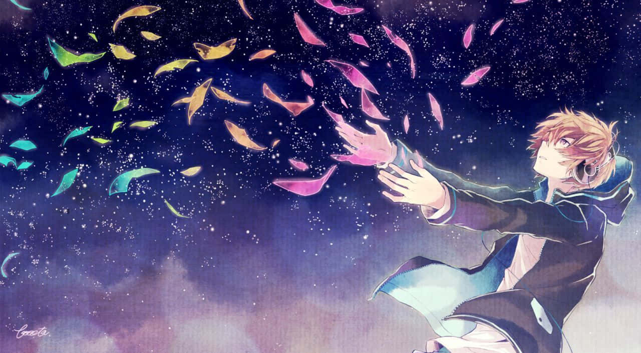 Colorful Anime Fanart Featuring Anime Character In Abstract Gear Wallpaper