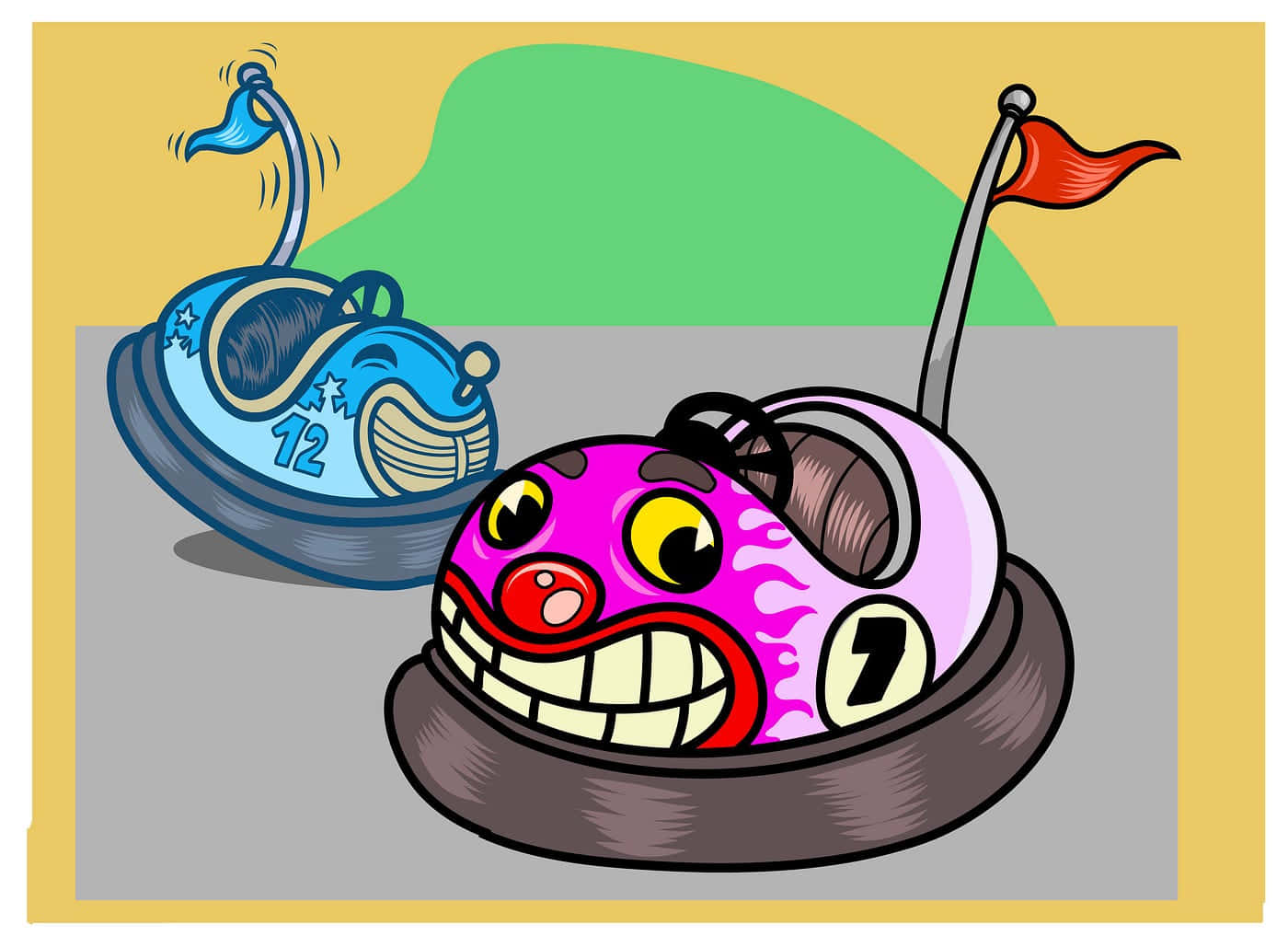 Colorful Clown Bumper Cars Illustration Wallpaper