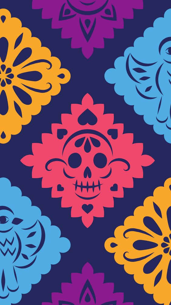 Colorful Hispanic Pattern With Skull Wallpaper