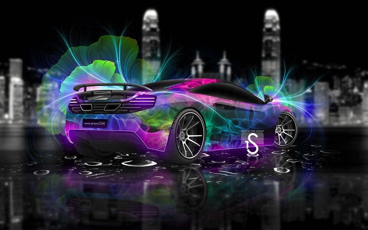 Colorful Neon Car View Wallpaper