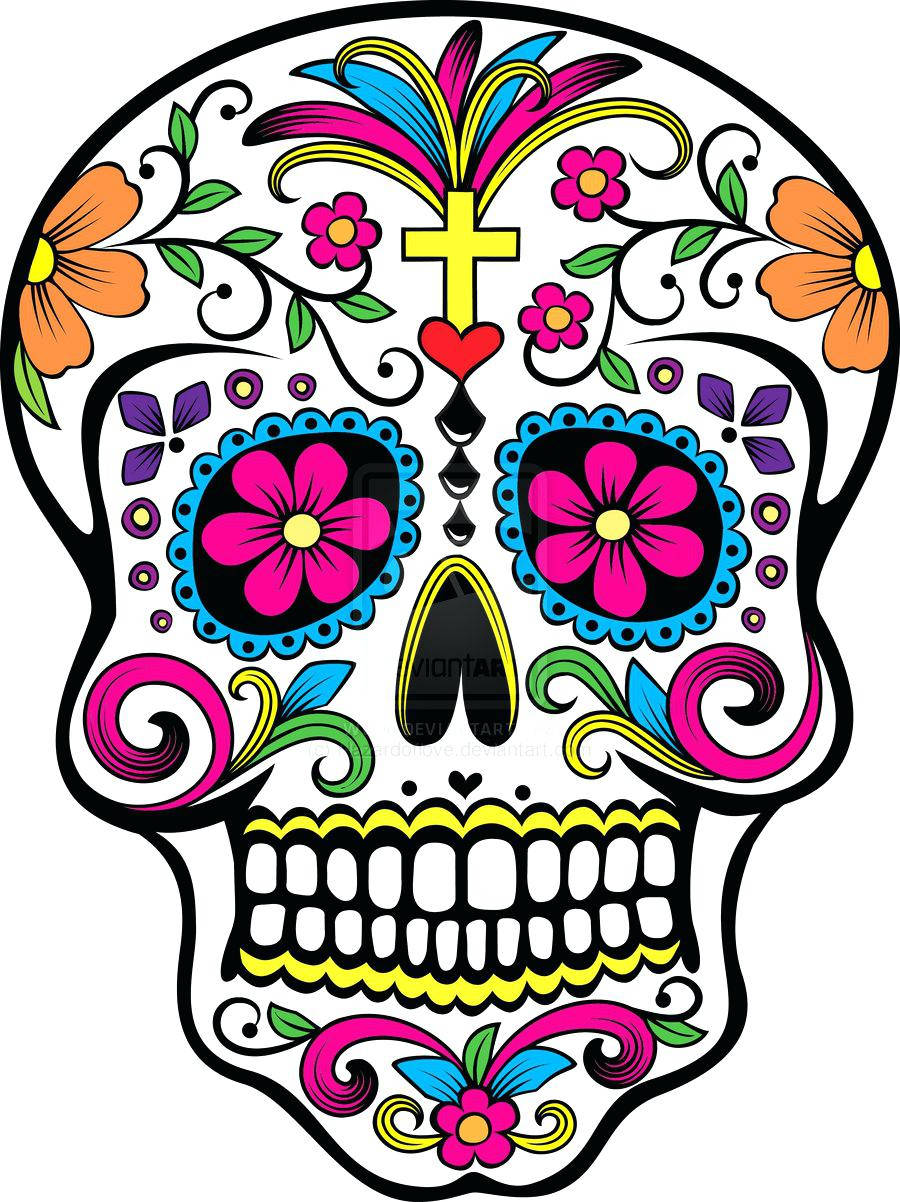 Colorful Sugar Skull On White Wallpaper