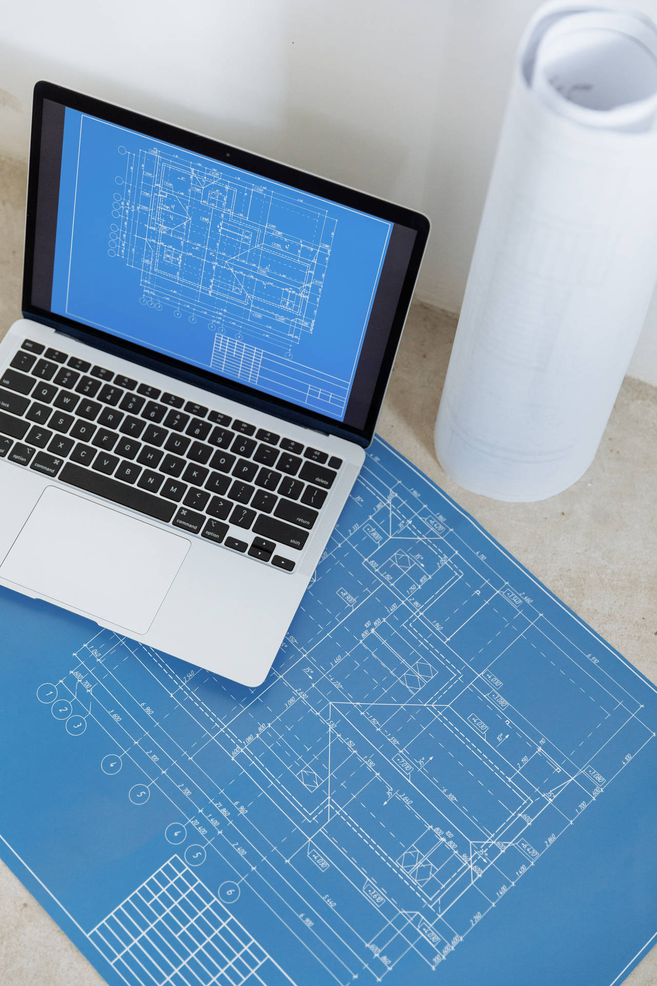 Computer Screen And Matching Blueprints Wallpaper