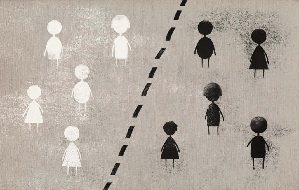 Confronting Racism - A Black And White Illustration Wallpaper