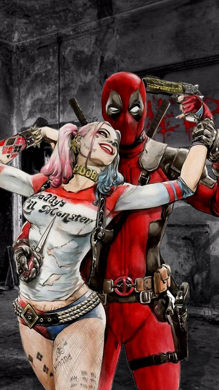 Confused Deadpool Harley Quinn Phone Wallpaper