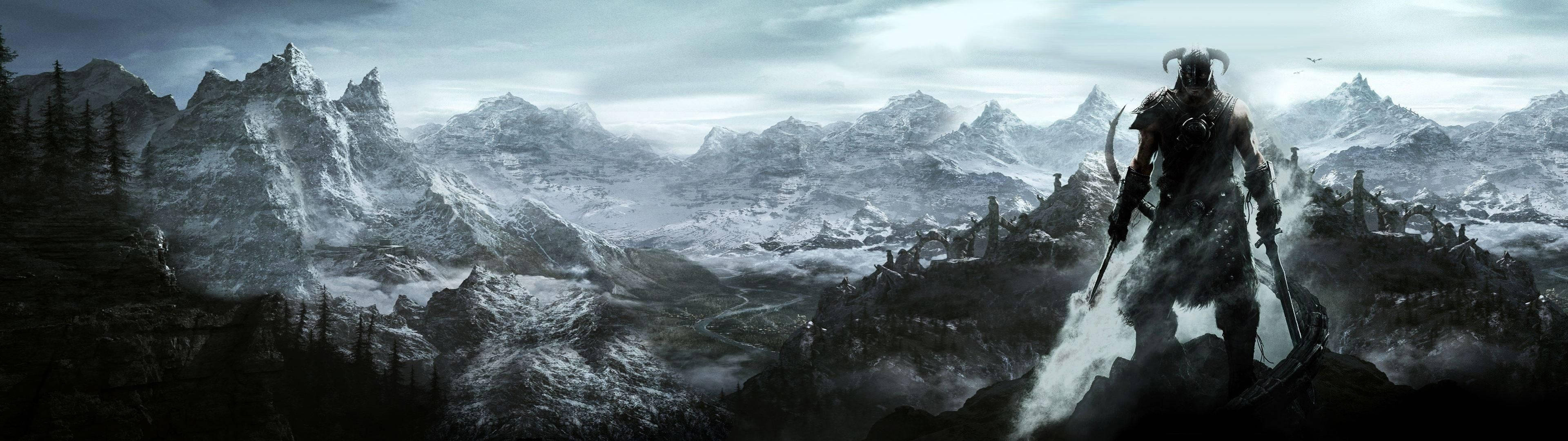 Conquer Skyrim On Dual Screen Wallpaper