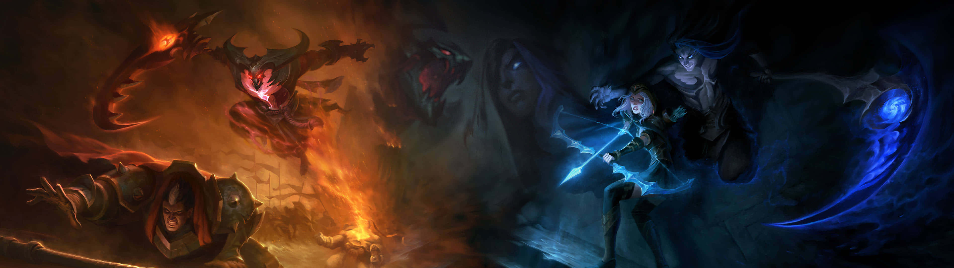 Conquer The Nexus With League Of Legends On Dual Screen Wallpaper
