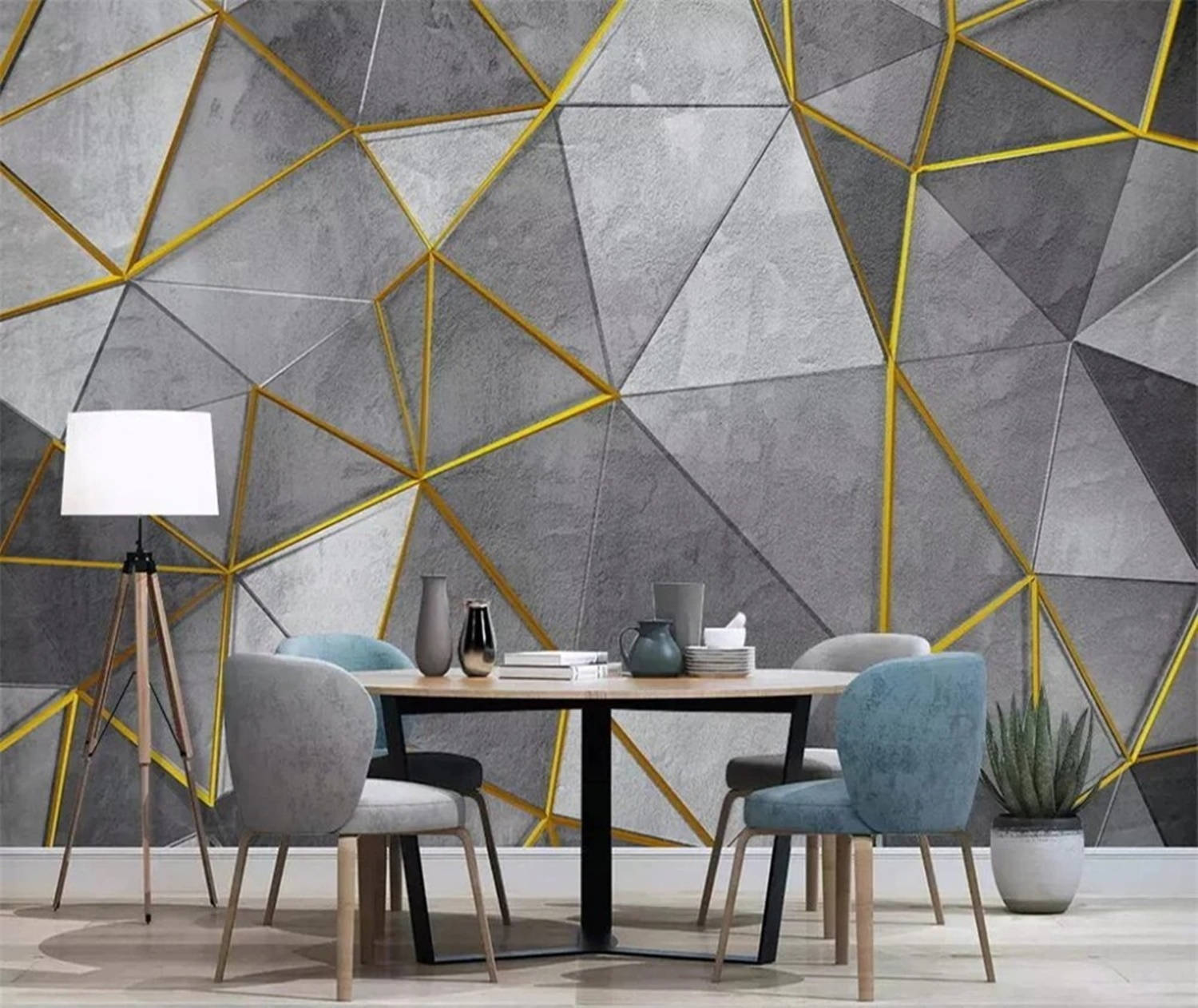 Contemporary Modern 3d Grey Golden Geometry Wallpaper