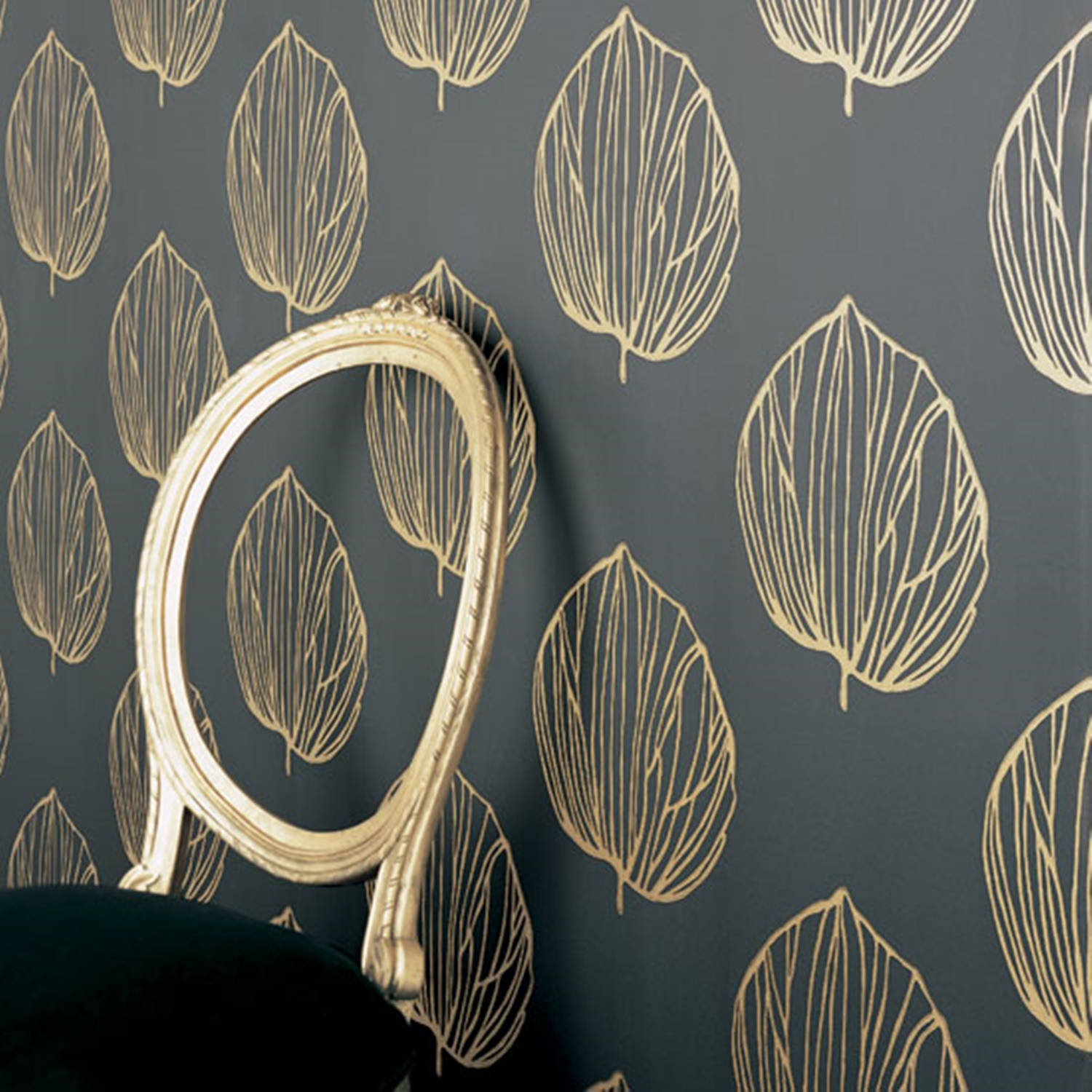 Contemporary Modern Golden Leaf Pattern Wall Wallpaper