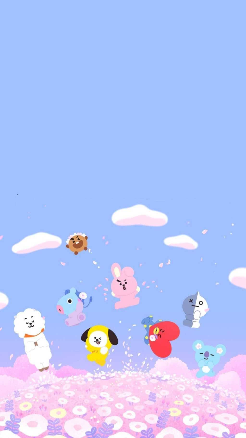 Cooky Bt21 On Flower Field Wallpaper