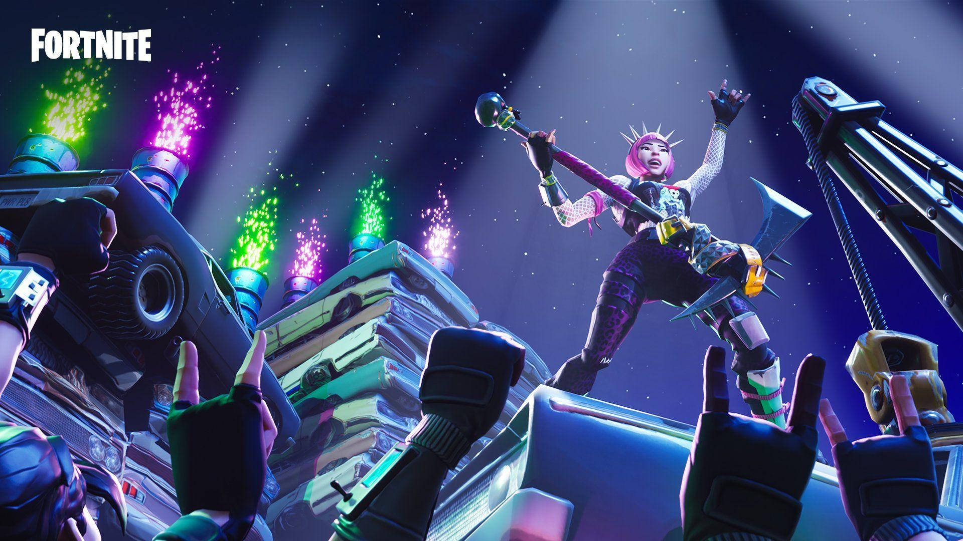 Cool Fortnite Skin At Rock And Roll Concert Wallpaper