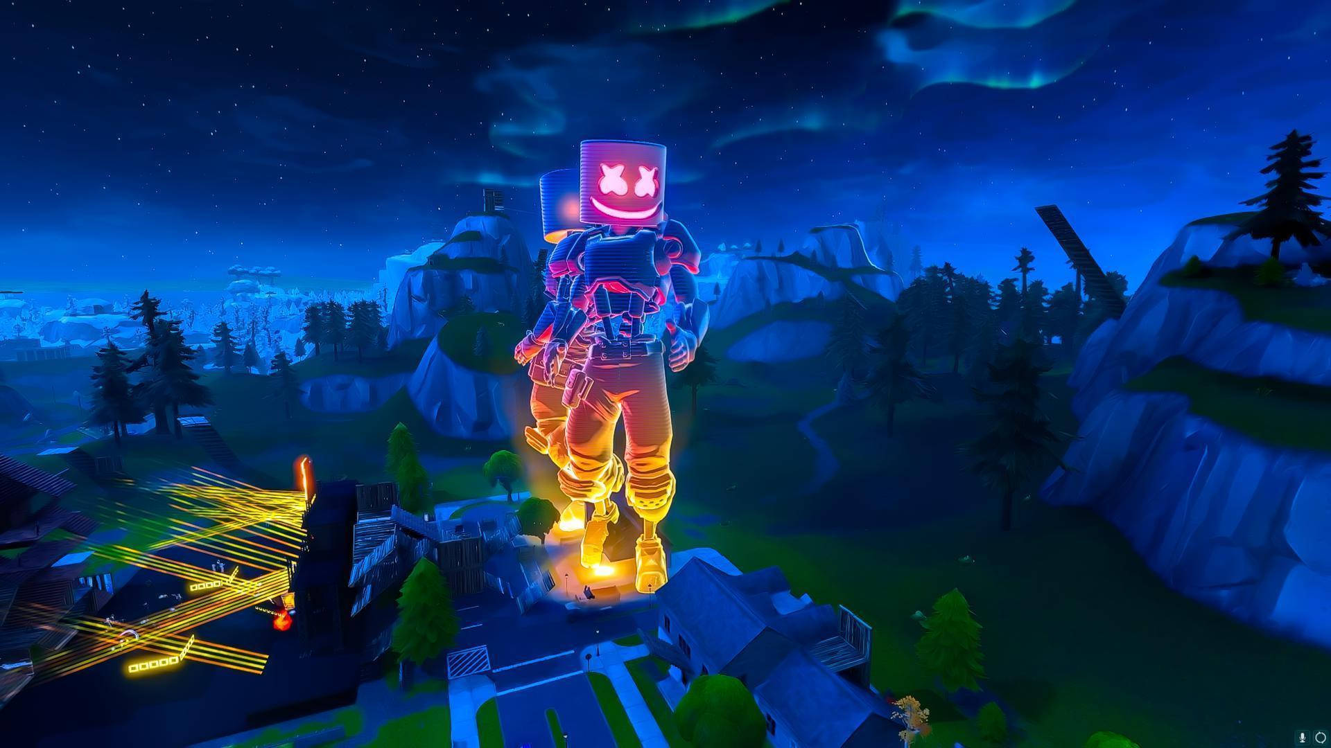 Cool Fortnite Skin Marshmello Hovering Above Wallpaper