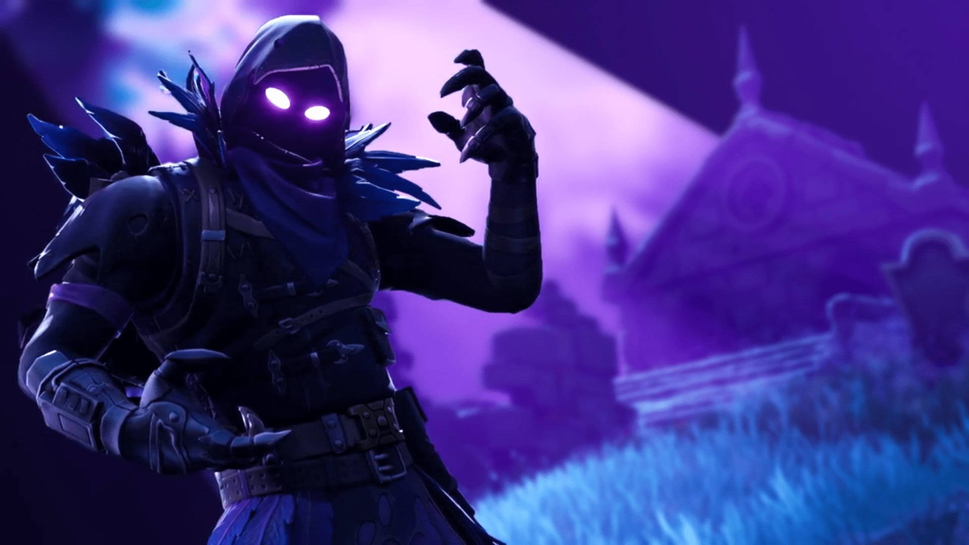 Cool Fortnite Skin Raven Purple Background Wallpaper