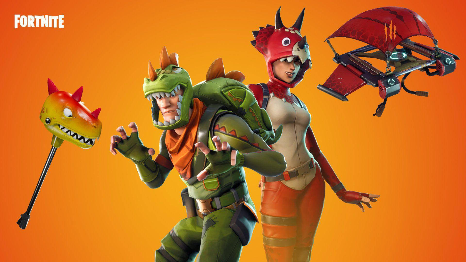 Cool Fortnite Skin Rex Tricera Ops Orange Aesthetic Wallpaper