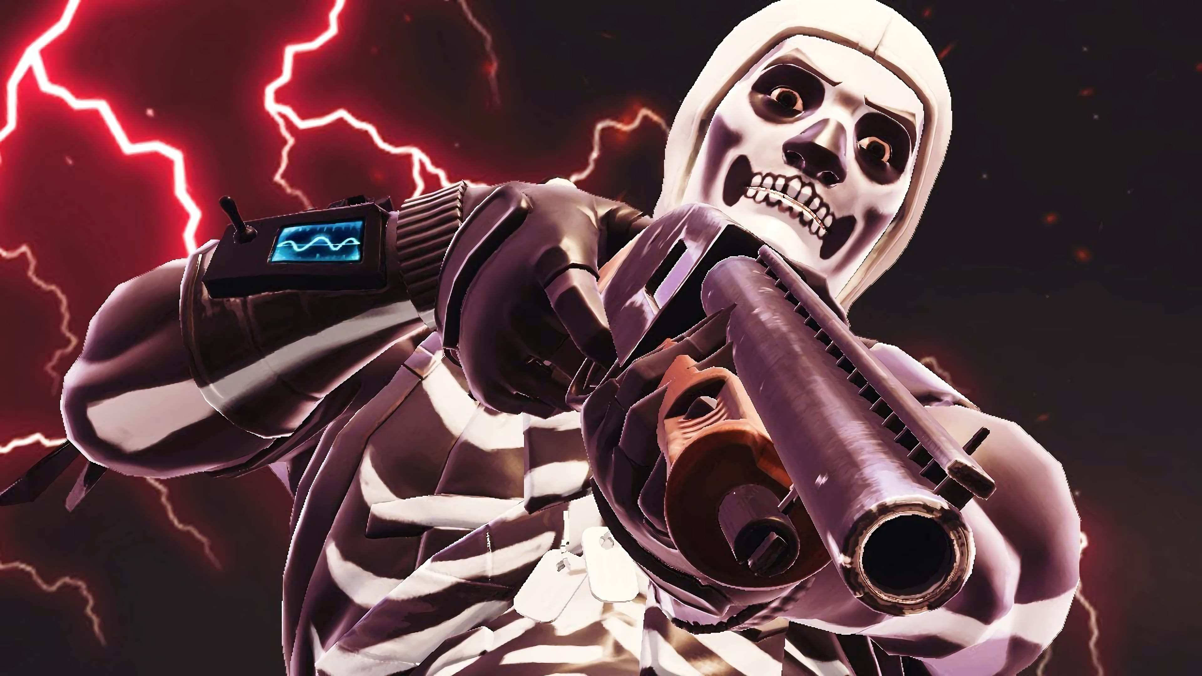 Cool Fortnite Skin Skull Trooper Pointing Gun Wallpaper