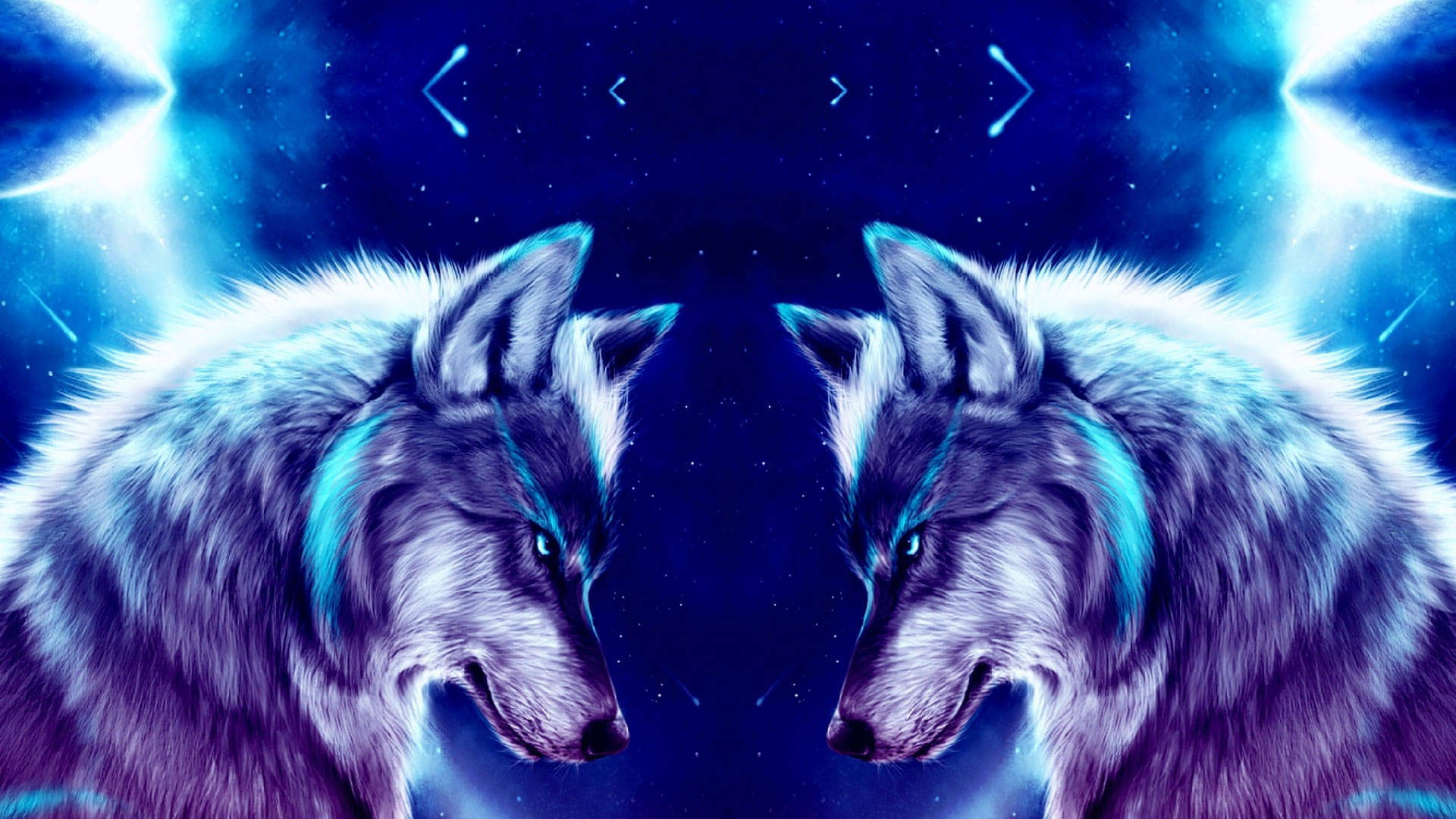 Cool Galaxy Wolf - Two Wolves Gazing At The Stars Wallpaper