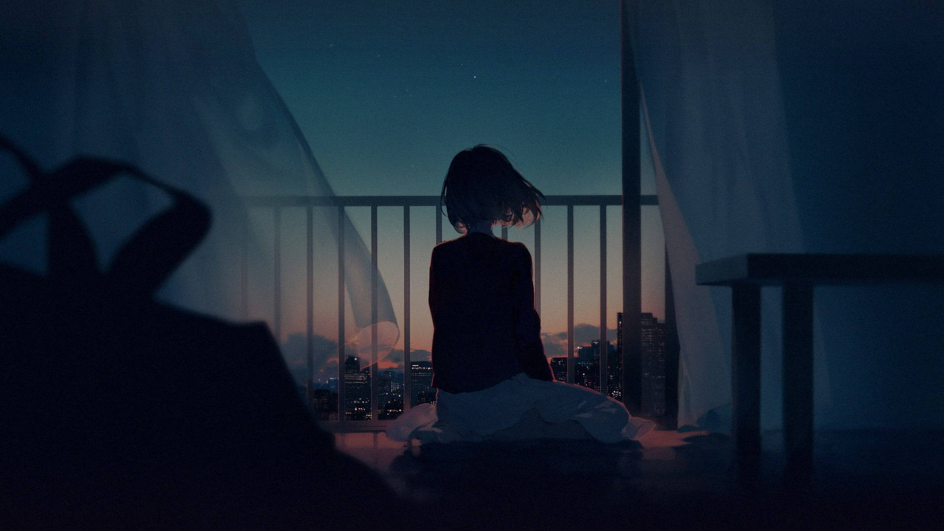 Cool Girl Anime Silhouette Tablet Wallpaper