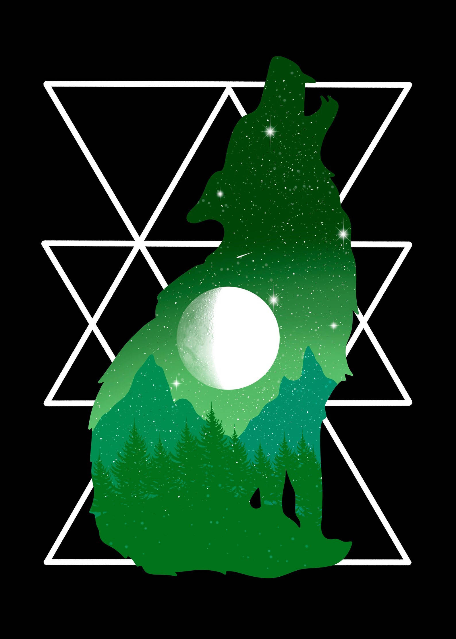 Cool Green Galaxy Wolf Silhouette Wallpaper