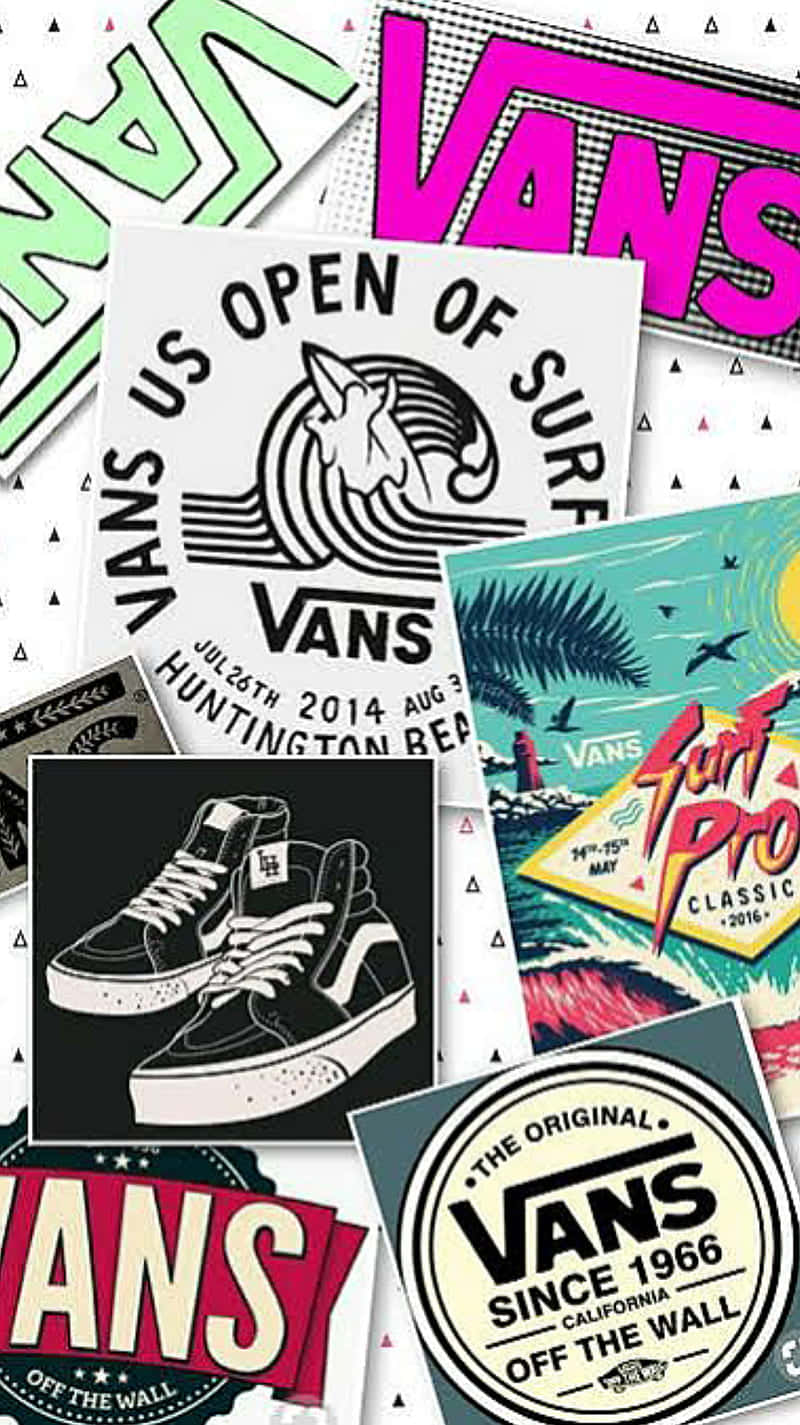 Cool Vans Logo Cutout Against Blue Background Wallpaper
