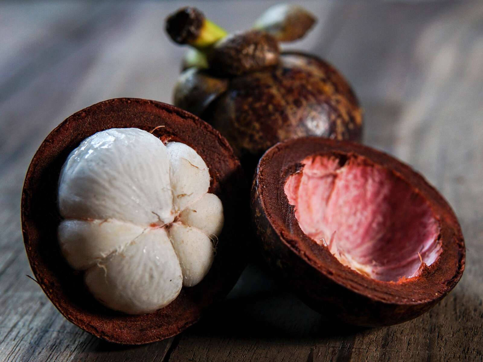 Cracked Open Mangosteen Tropical Fruit Wallpaper