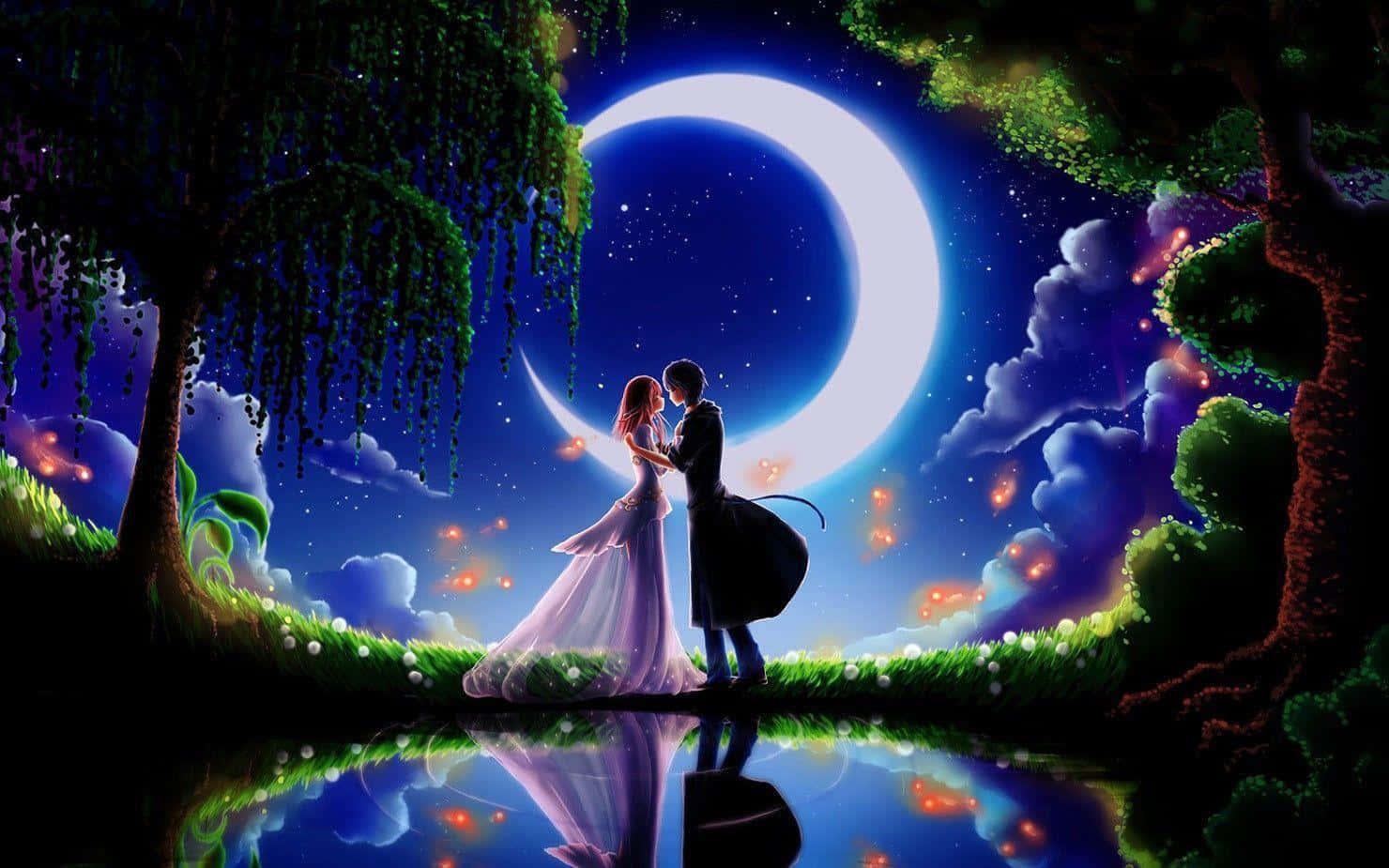 Crescent Moon Love Kiss Wallpaper