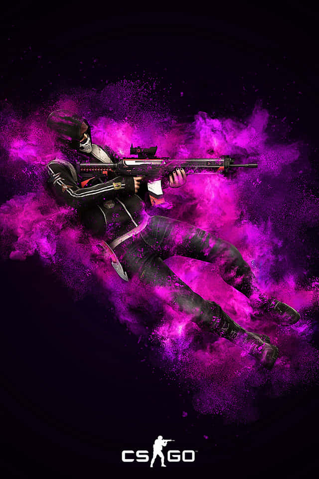 Cs Go Mobile Player On Purple Smoke Wallpaper