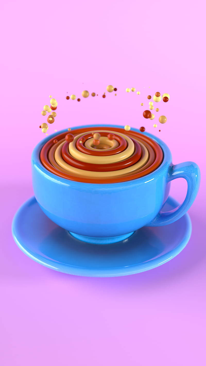 Cute 3d Phone Blue Cup Wallpaper