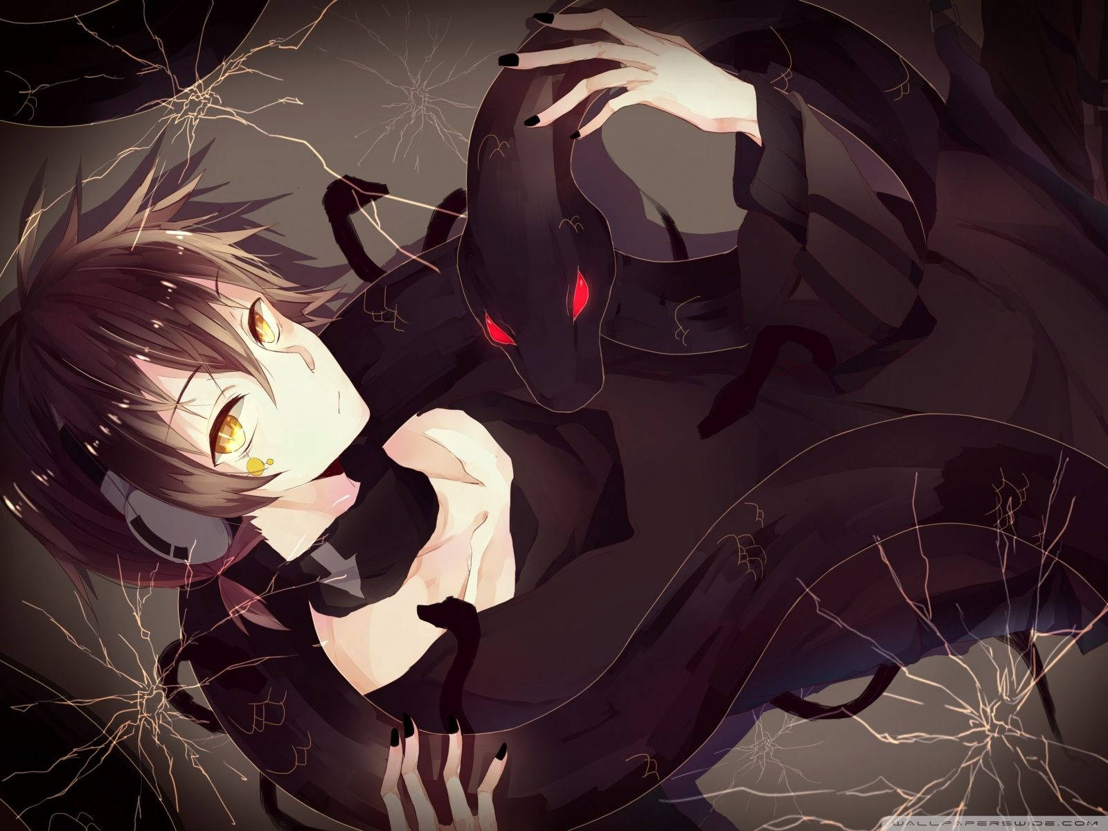 Cute Anime Boy And Black Snake Wallpaper