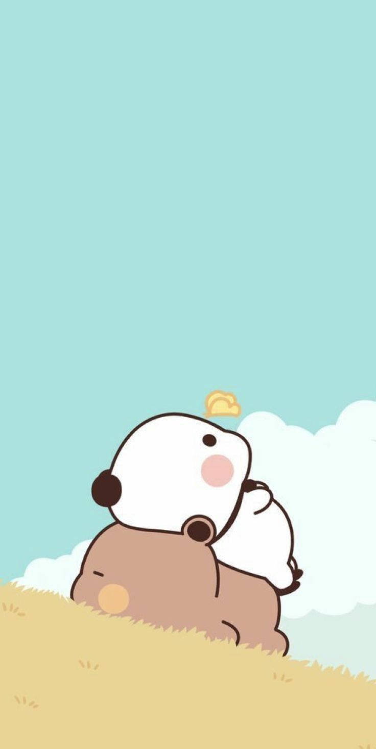 Cute Blue Phone White Brown Bear Wallpaper