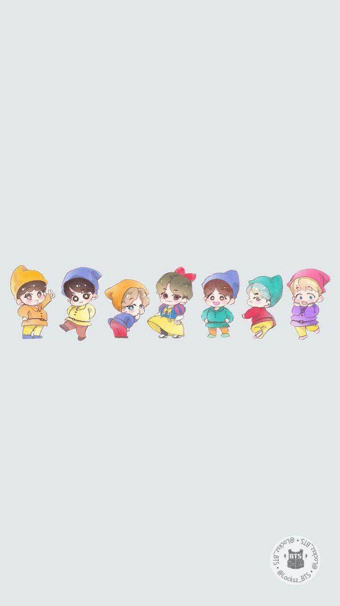 Cute Bts Drawing B21 Gray Wallpaper