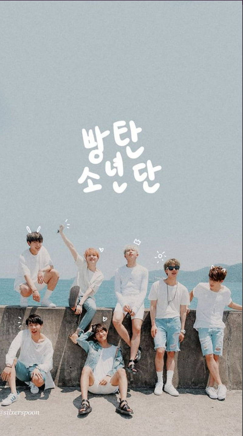 Cute Bts Group By The Beach Wallpaper