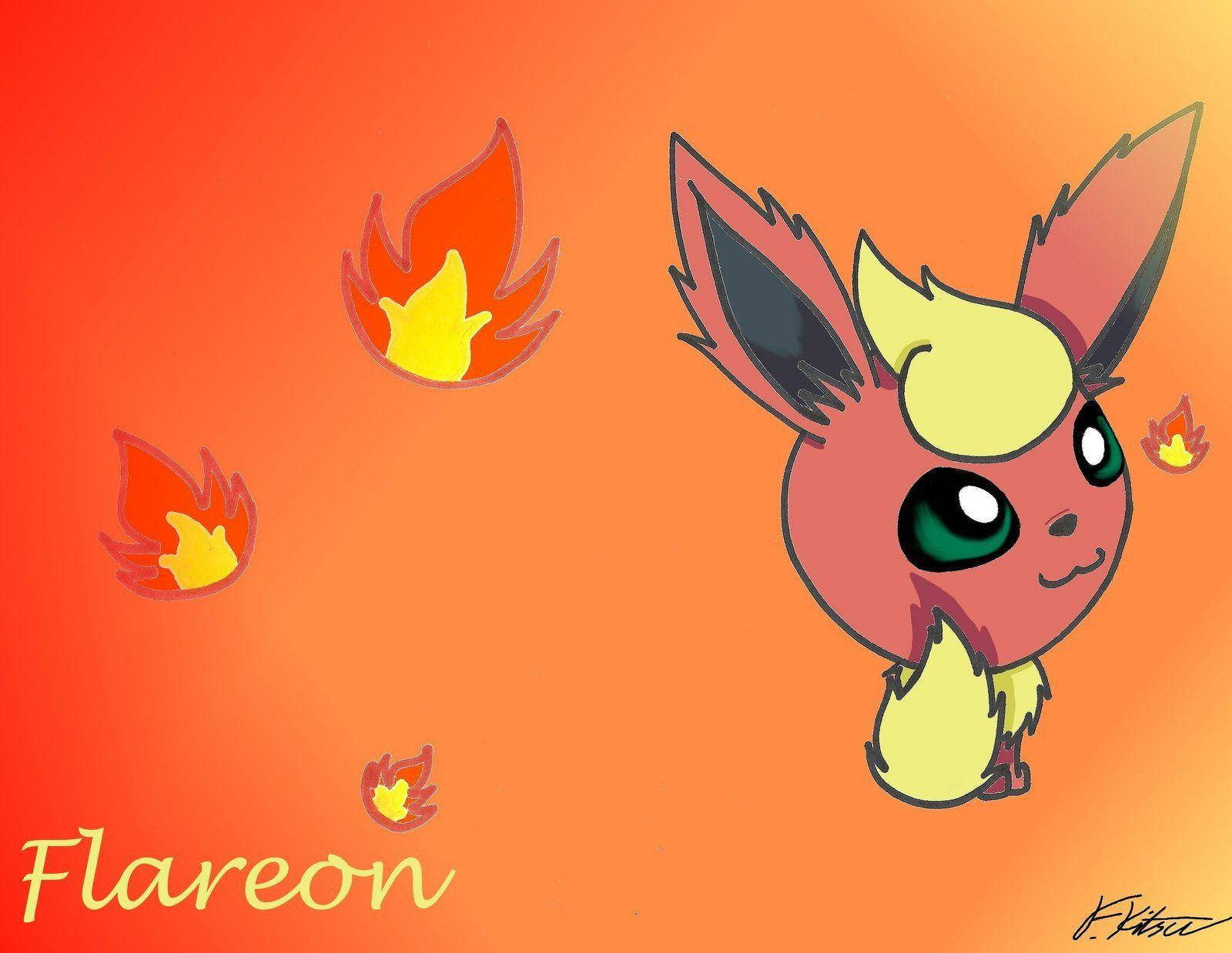 Cute Bubble Head Flareon Pokemon Wallpaper