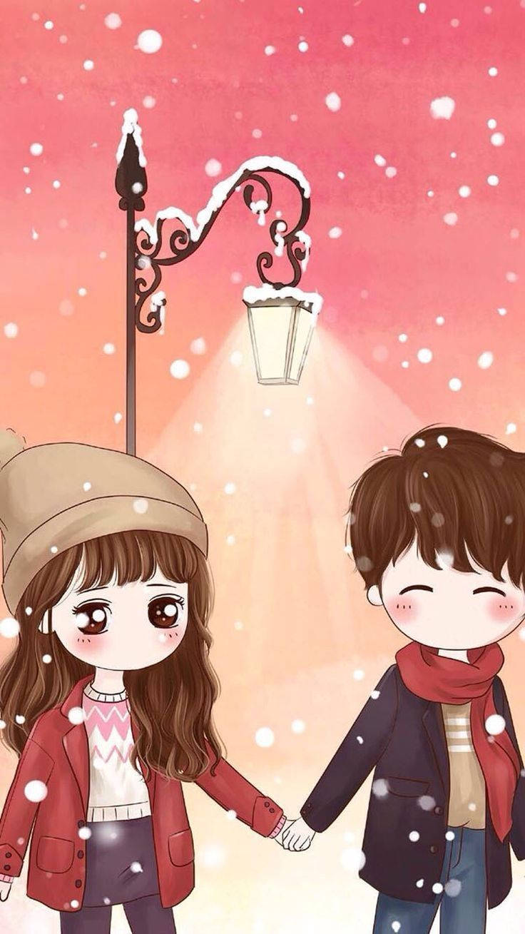 Cute Couple Holding Hands Under Streetlight Wallpaper