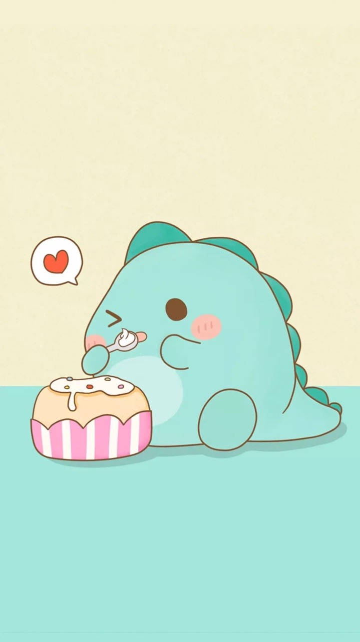 Cute Dinosaur Phone Dino Eating Cake Wallpaper