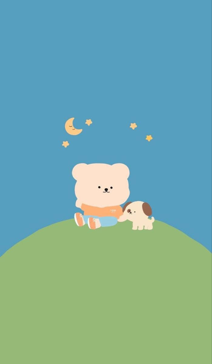 Cute Dog Bear Cartoon Blue Phone Wallpaper