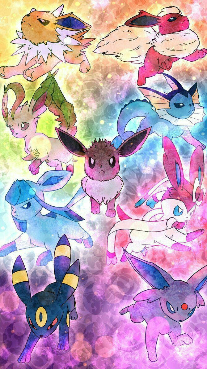 Cute Eeveelutions Colorful Digital Artwork Wallpaper