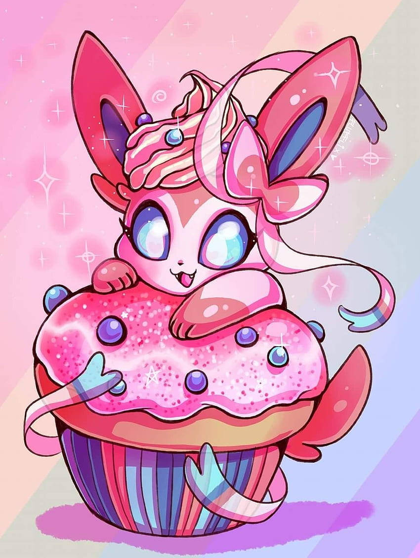 Cute Eeveelutions Pink Cupcake Wallpaper