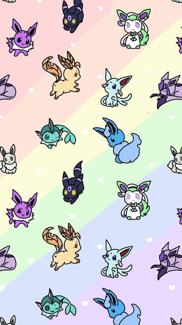 Cute Eeveelutions Rainbow Phone Wallpaper