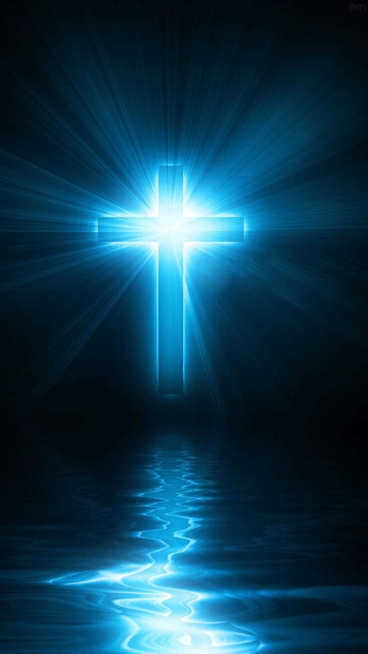 Cute Glowing Blue Cross Above Waters Wallpaper